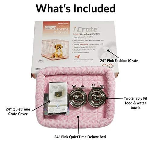 MidWest Homes for Pets Pink Animal_Cage 24-inch Starter Kit for Small Dogs | Complete Crate & Accessories thumbnail 2
