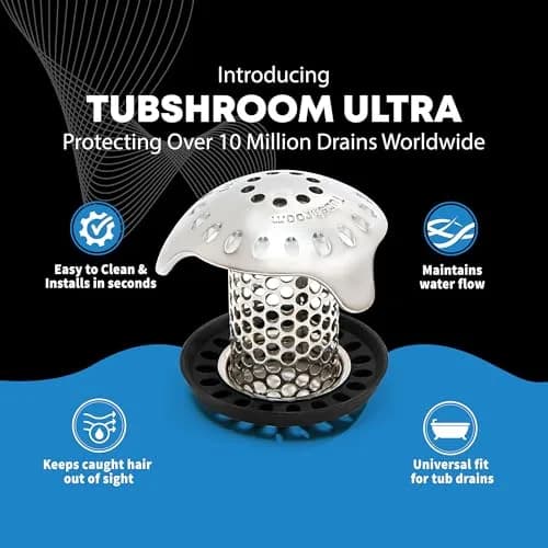 TubShroom Ultra Hair Catcher & Strainer for Bathtub Drains, Stainless Steel Combo with Adapters & Stopper | Catches Hair, Prevents Clogs thumbnail 2