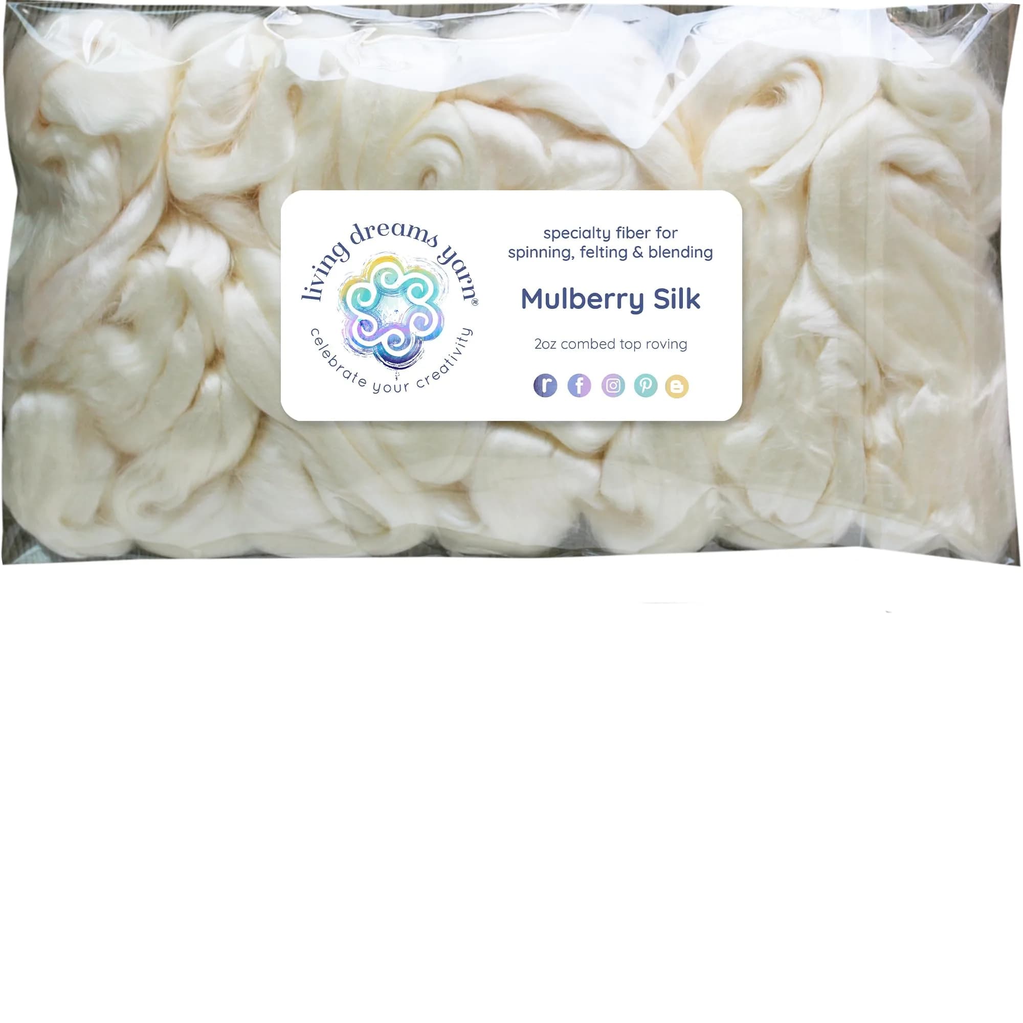 Living Dreams Yarn Mulberry Silk Fiber for Spinning, Blending, Felting, Dyeing 50g (1.76 oz) | Premium Grade Natural White - main product image