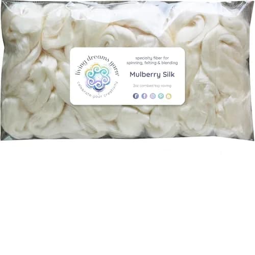 Living Dreams Yarn Mulberry Silk Fiber for Spinning, Blending, Felting, Dyeing 50g (1.76 oz) | Premium Grade Natural White thumbnail 1