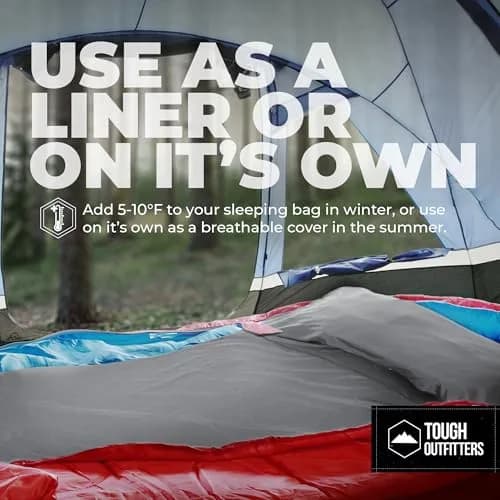 Tough Outdoors XL Sleeping Bag Liner with Zipper - Rectangular Travel Sheet 218cm (85") | Lightweight Polyester for Camping & Hotels thumbnail 3
