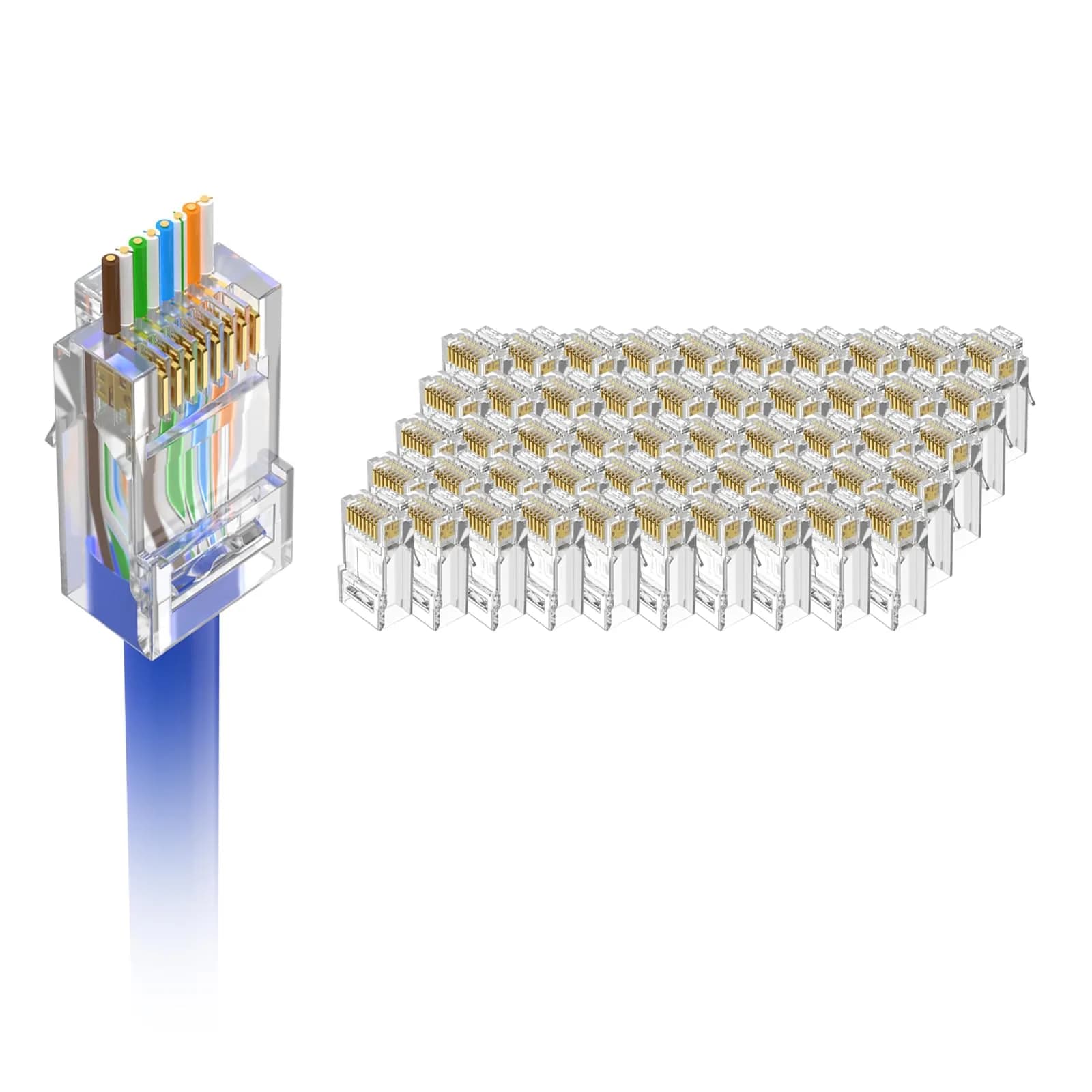 VCE Cat6 RJ45 Pass Through Connectors Gold Plated 8P8C 10 Gbps 50-Pack | UL Listed 250V AC Max - main product image