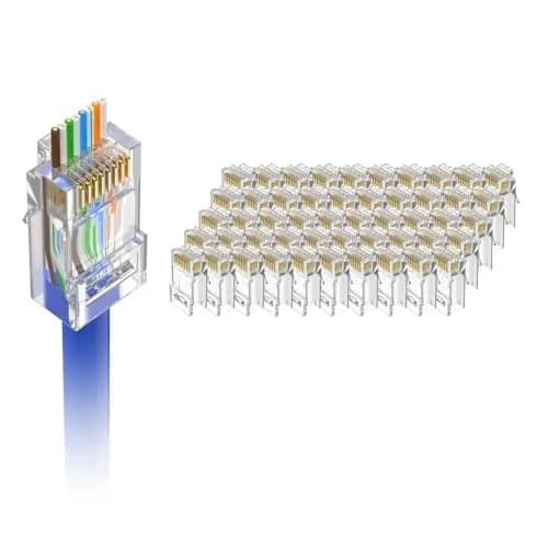 VCE Cat6 RJ45 Pass Through Connectors Gold Plated 8P8C 10 Gbps 50-Pack | UL Listed 250V AC Max thumbnail 1