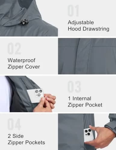 Little Donkey Andy Men's Waterproof Rain Jacket Hiking Gray S | Windproof & Breathable thumbnail 5