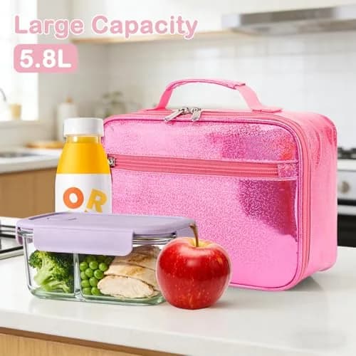 FlowFly Kids Lunch Box Insulated Soft Bag Pink | 5.8L (195ml) Thermal Meal Tote Kit for Girls & Boys thumbnail 7