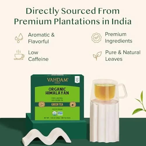 VAHDAM Organic Himalayan Green Tea 100 Count Pyramid Tea Bags | USDA Organic & Plant-Based thumbnail 3