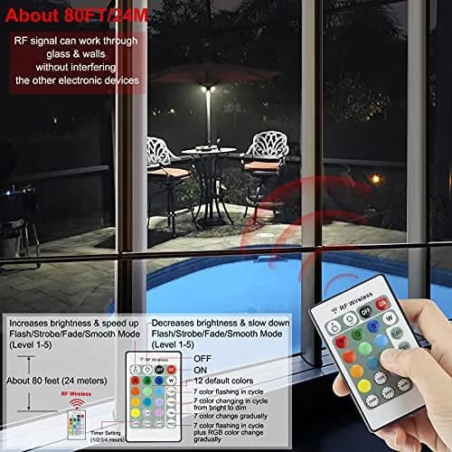 HONWELL Patio Umbrella Light Wireless Battery Operated LED with Remote | 12 Color Changing, 250 Lumens, Waterproof thumbnail 3