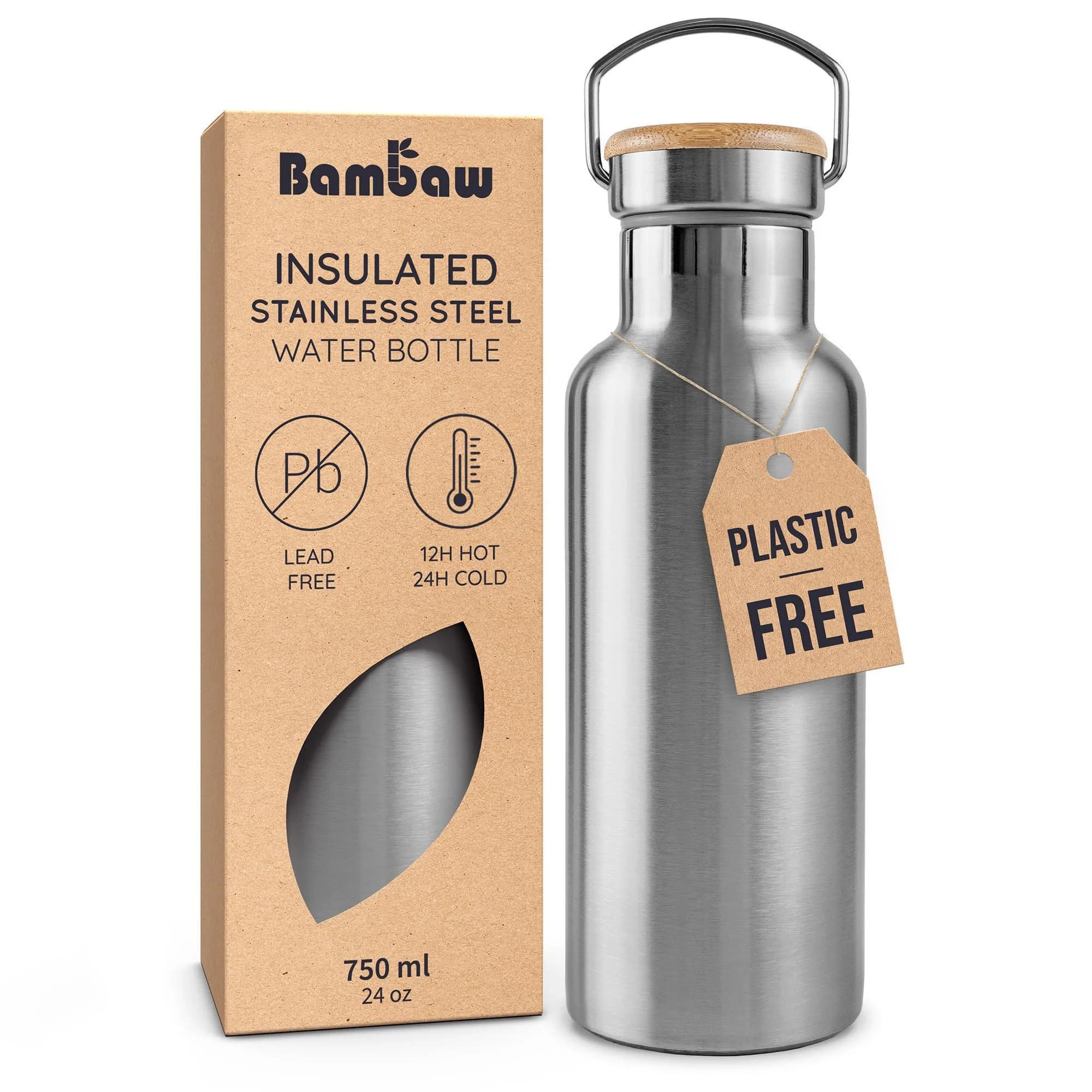 Bambaw 750ml (24 oz) Insulated Stainless Steel Water Bottle | Rust-Resistant, Leakproof, Wide Mouth for Easy Cleaning - main product image