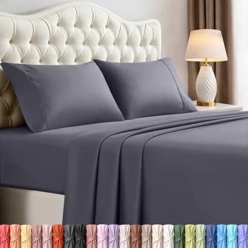 Utopia Bedding California King Sheets Set 4 Pieces 16" Deep Pocket Grey | Soft, Durable & Easy Care thumbnail 1