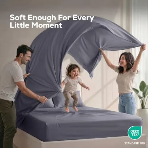 Utopia Bedding California King Sheets Set 4 Pieces 16" Deep Pocket Grey | Soft, Durable & Easy Care thumbnail 5