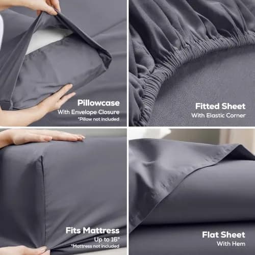 Utopia Bedding California King Sheets Set 4 Pieces 16" Deep Pocket Grey | Soft, Durable & Easy Care thumbnail 3