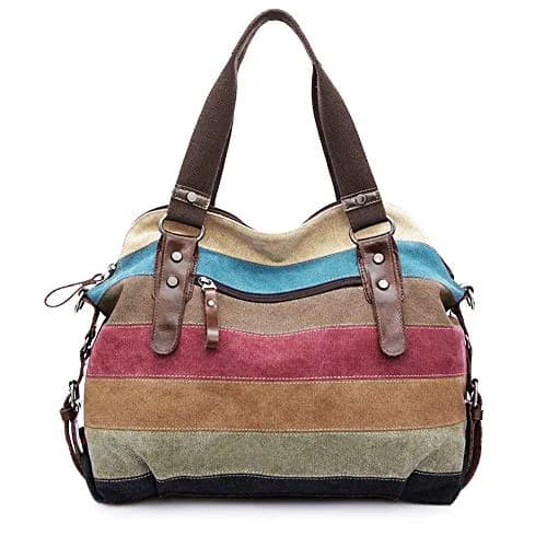 SNUG STAR Canvas Handbag Multi-Color Striped Lattice Cross Body Shoulder Purse Bag Tote for Women (Multi Color D) | Durable, Fashionable & Spacious thumbnail 4