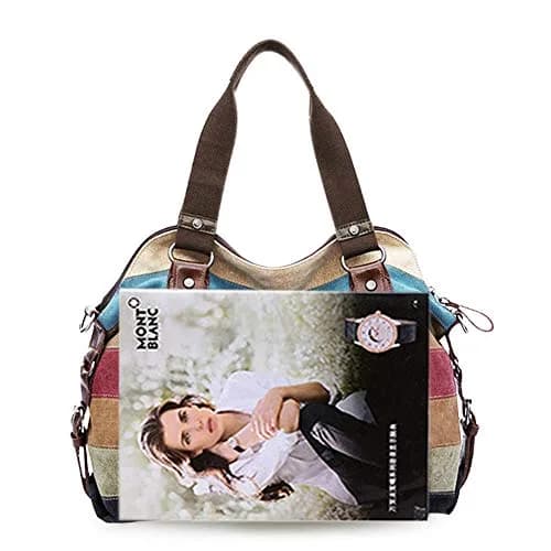 SNUG STAR Canvas Handbag Multi-Color Striped Lattice Cross Body Shoulder Purse Bag Tote for Women (Multi Color D) | Durable, Fashionable & Spacious thumbnail 6