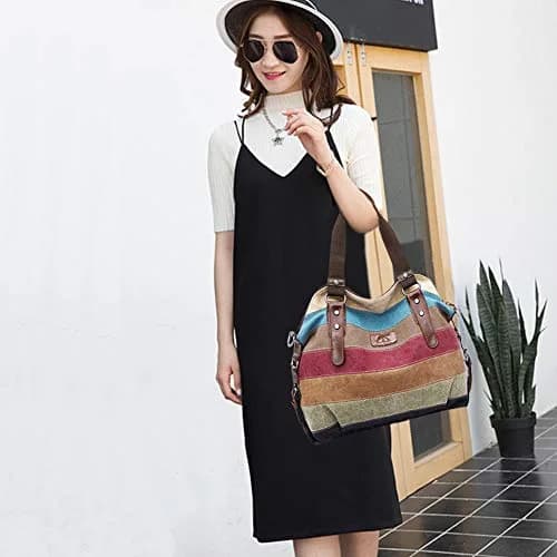 SNUG STAR Canvas Handbag Multi-Color Striped Lattice Cross Body Shoulder Purse Bag Tote for Women (Multi Color D) | Durable, Fashionable & Spacious thumbnail 3