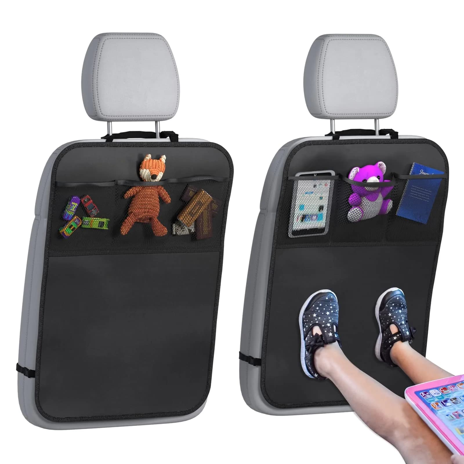 lebogner Back Seat Cover For Kids + 3 Pocket Storage Organizer, 2 Pack Waterproof Kick Mats | Protects Car Interior from Dirt & Mud - main product image