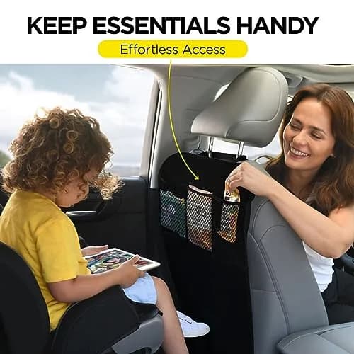 lebogner Back Seat Cover For Kids + 3 Pocket Storage Organizer, 2 Pack Waterproof Kick Mats | Protects Car Interior from Dirt & Mud thumbnail 2