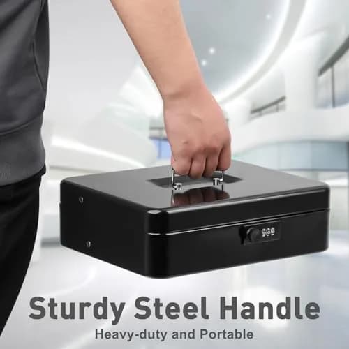 KYODOLED Metal Cash Box with Combination Lock & Spring-Loaded Bill Clips, 30cm (11.81") x 24cm (9.45") x 9cm (3.54") | Secure Storage for Businesses thumbnail 4