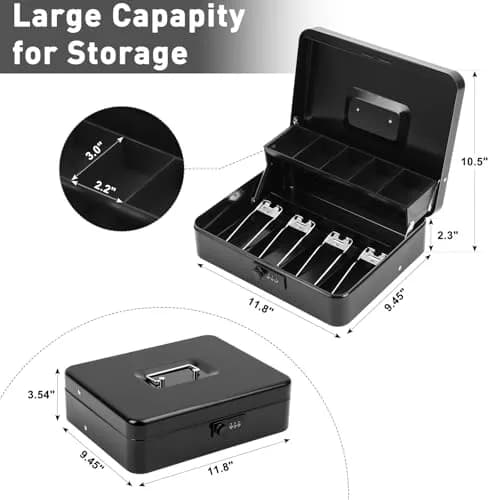 KYODOLED Metal Cash Box with Combination Lock & Spring-Loaded Bill Clips, 30cm (11.81") x 24cm (9.45") x 9cm (3.54") | Secure Storage for Businesses thumbnail 6