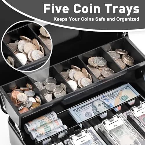 KYODOLED Metal Cash Box with Combination Lock & Spring-Loaded Bill Clips, 30cm (11.81") x 24cm (9.45") x 9cm (3.54") | Secure Storage for Businesses thumbnail 3