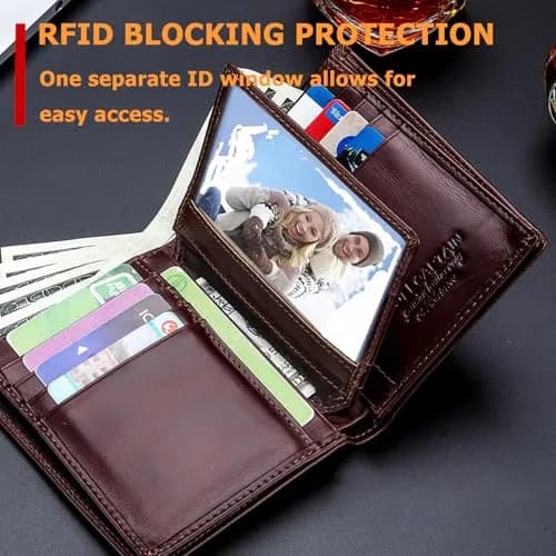 BULLCAPTAIN Genuine Leather Bifold Wallet for Men QB-027 Brown | RFID Blocking Large Capacity 11.9cm x 9.4cm x 2.5cm thumbnail 4