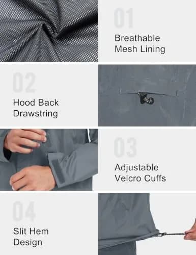 Little Donkey Andy Men's Waterproof Rain Jacket Gray Large | Breathable & Windproof thumbnail 6
