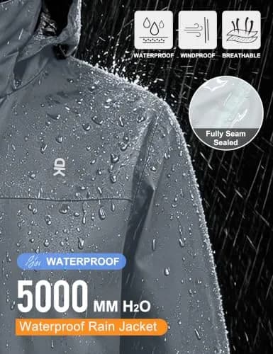 Little Donkey Andy Men's Waterproof Rain Jacket Gray Large | Breathable & Windproof thumbnail 3