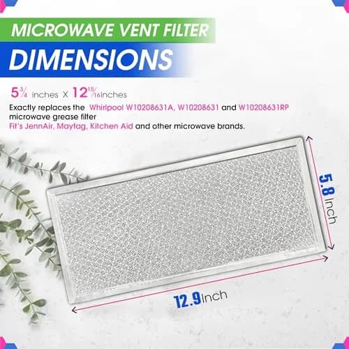 Bagean Microwave Grease Filter 33cm (12.9") x 15cm (5.8") Replacement for Whirlpool W10208631A | 2-Pack Aluminum Mesh thumbnail 3