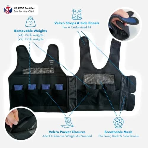 Harkla Weighted Vest for Kids - Neoprene Compression Vest - Ages 5 to 9 | Adjustable & Breathable thumbnail 4