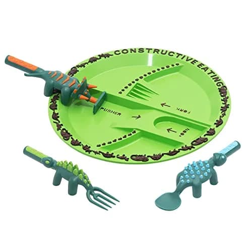Constructive Eating Dinosaur Plate and Utensils Set | Toddler Dinnerware with Divided Plates (1 Plate, 3 Utensils) thumbnail 1