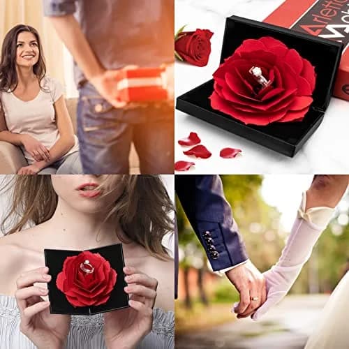 wonuu Pop Up Rose Engagement Ring Box | Black Resin Holder for Proposal, Wedding, Gift (12cm x 6.8cm x 2cm) thumbnail 5
