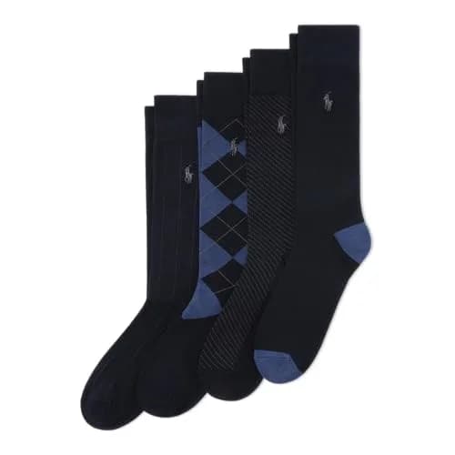 POLO RALPH LAUREN Men's Assorted Pattern Dress Crew Socks, 4 Pairs | Soft Cotton Blend, Classic Patterns, All-Day Comfort thumbnail 1