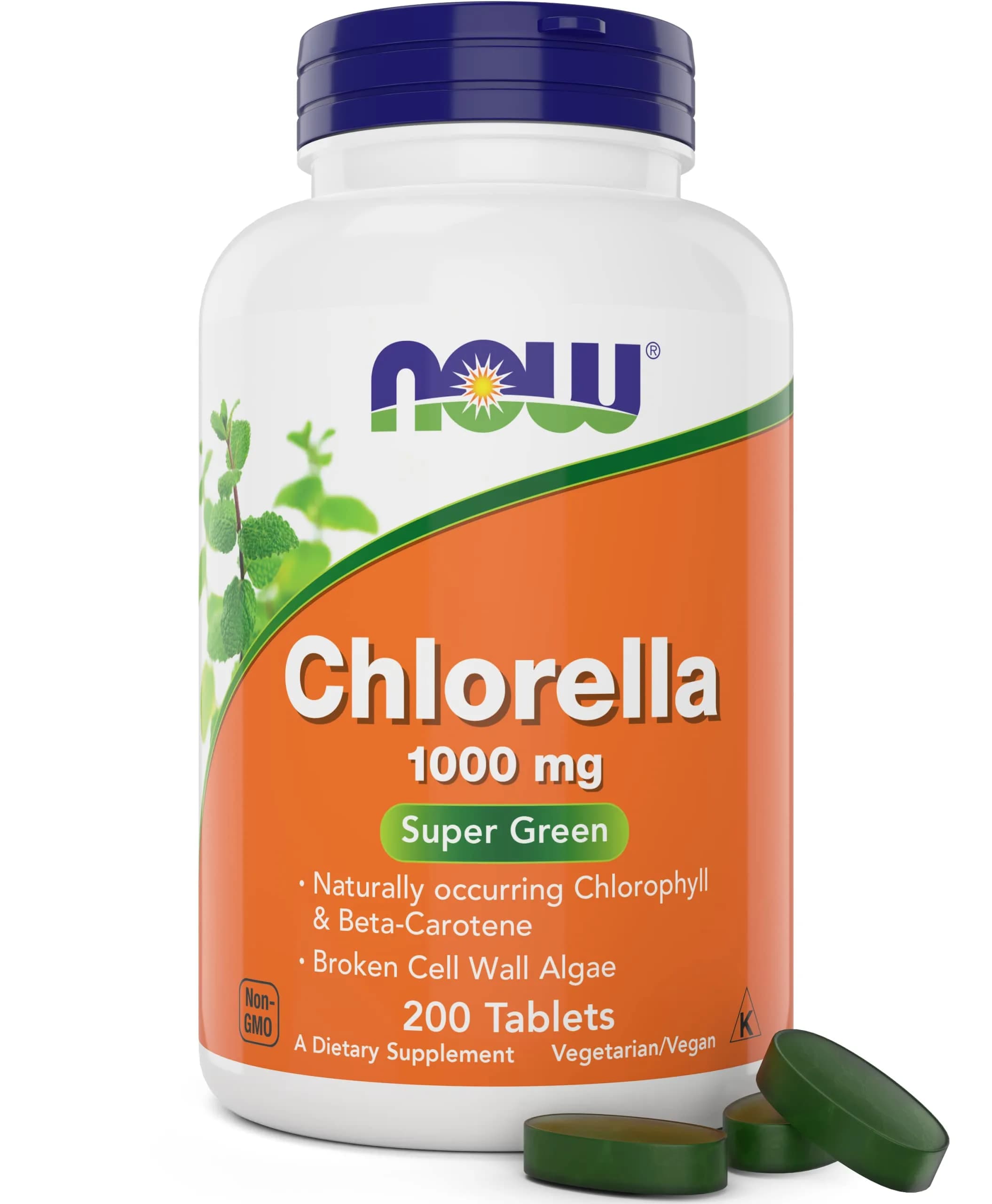 Now Chlorella Tablets 1000mg | Premium Non-GMO Microalgae Supplement (200 Tabs) — Tablets
