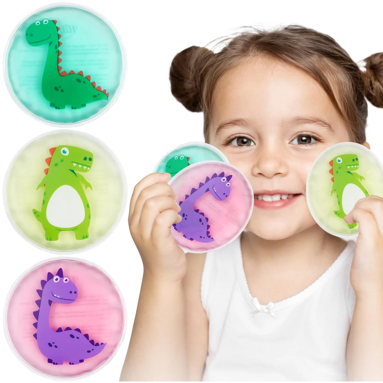 Hilph Kids Dino Ice Packs 3 Count (Pack of 1) | Soft Flexible Gel for Boo Boos, Fevers, and Injuries