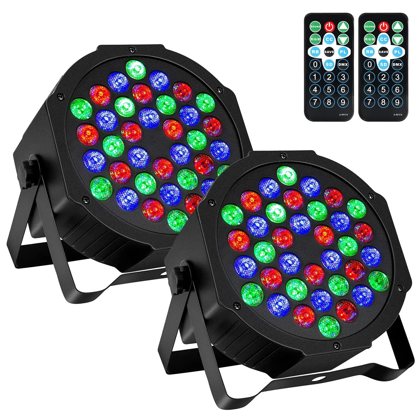 Litake Stage Par Lights, RGB 36 LED 2 Pack | Sound Activated, DMX & Remote Control - main product image