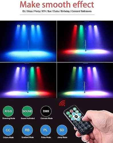 Litake Stage Par Lights, RGB 36 LED 2 Pack | Sound Activated, DMX & Remote Control thumbnail 4