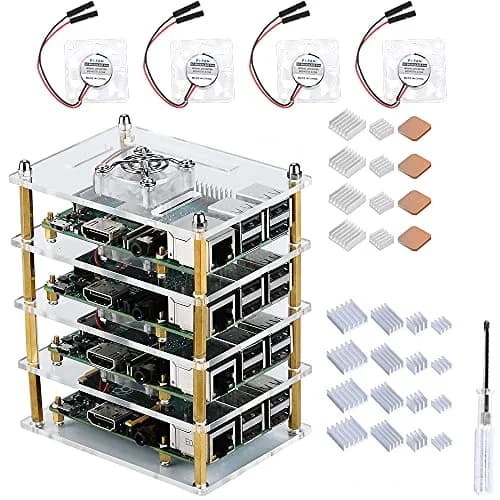 GeeekPi Stackable Acrylic Case with 4 Cooling Fans & Heatsinks for Raspberry Pi 4B/3B+/3B/2B | 120mm x 100mm x 72mm thumbnail 1