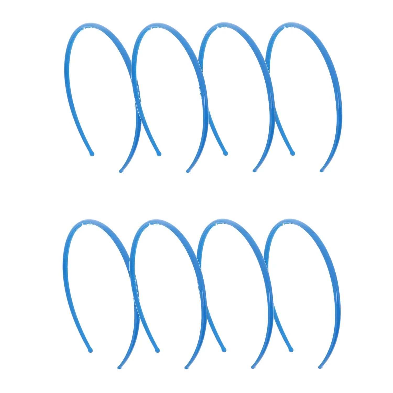 Motique Accessories Thin Plastic Headband Set of 8 Blue | 0.25 inch Wide with Teeth - main product image