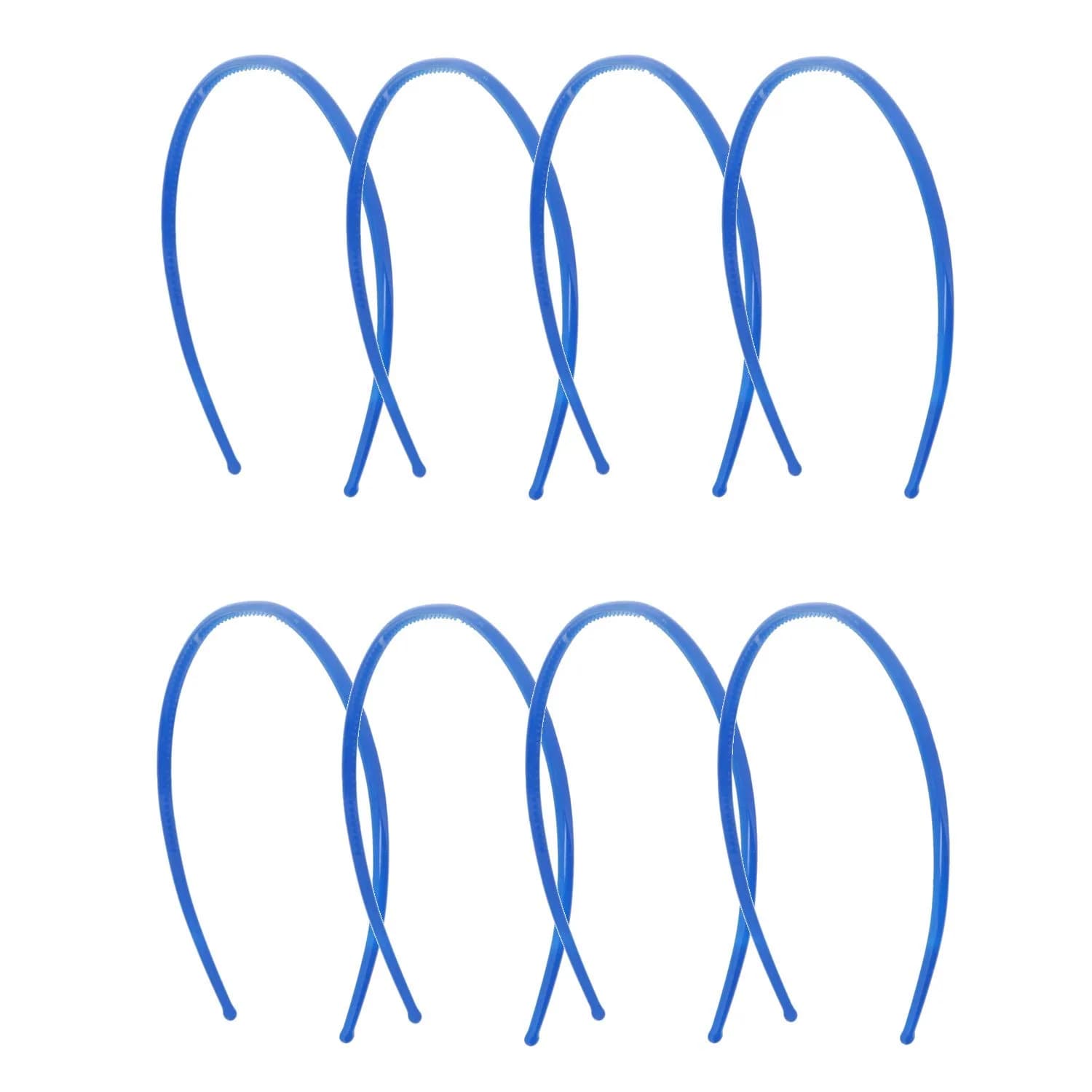 Motique Accessories Thin Plastic Headband Set of 8 Blue | 0.25 inch Wide with Teeth — Royal Blue
