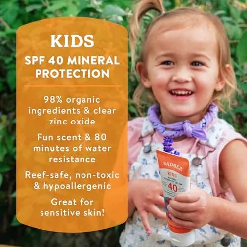 Badger Kids Mineral Sunscreen Cream SPF 40, 87ml (2.9 Fl Oz) | Broad Spectrum UVA/UVB Protection thumbnail 2