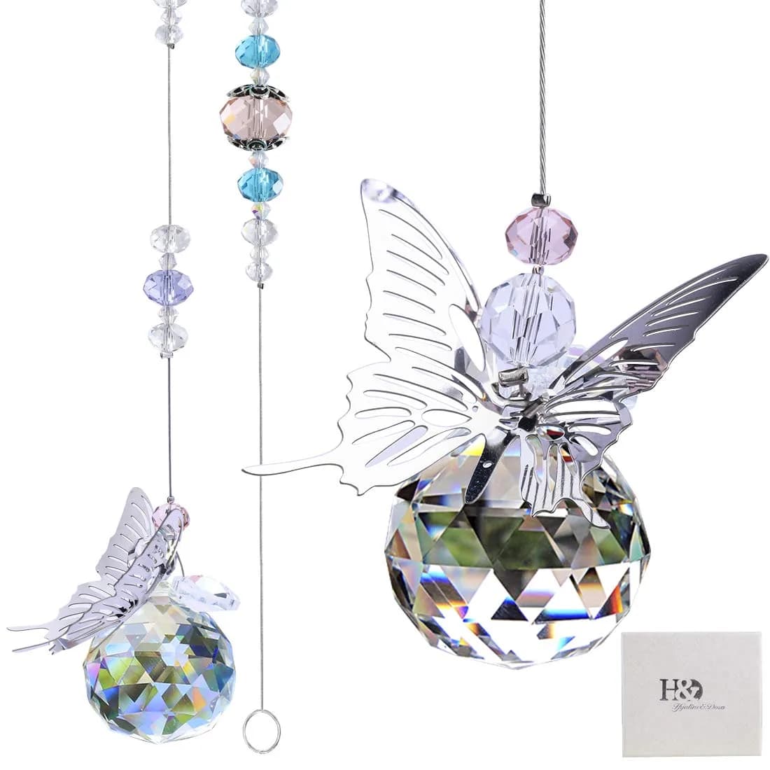 H&D HYALINE & DORA Crystal Dragonfly Suncatcher 21 cm (8.2 inches) | Rainbow Maker Window Hanging Pendant Decor — Crystal Butterfly Pendant1*