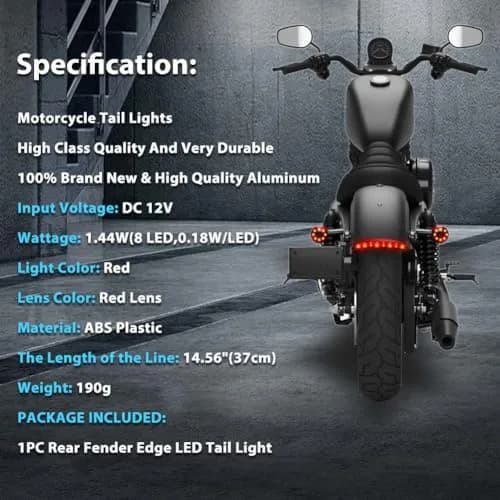 NATGIC Red Chopped Rear Fender Edge LED Brake Light Assembly for Harley XL 883N 1200N XL1200V XL1200X | 12V DC thumbnail 6