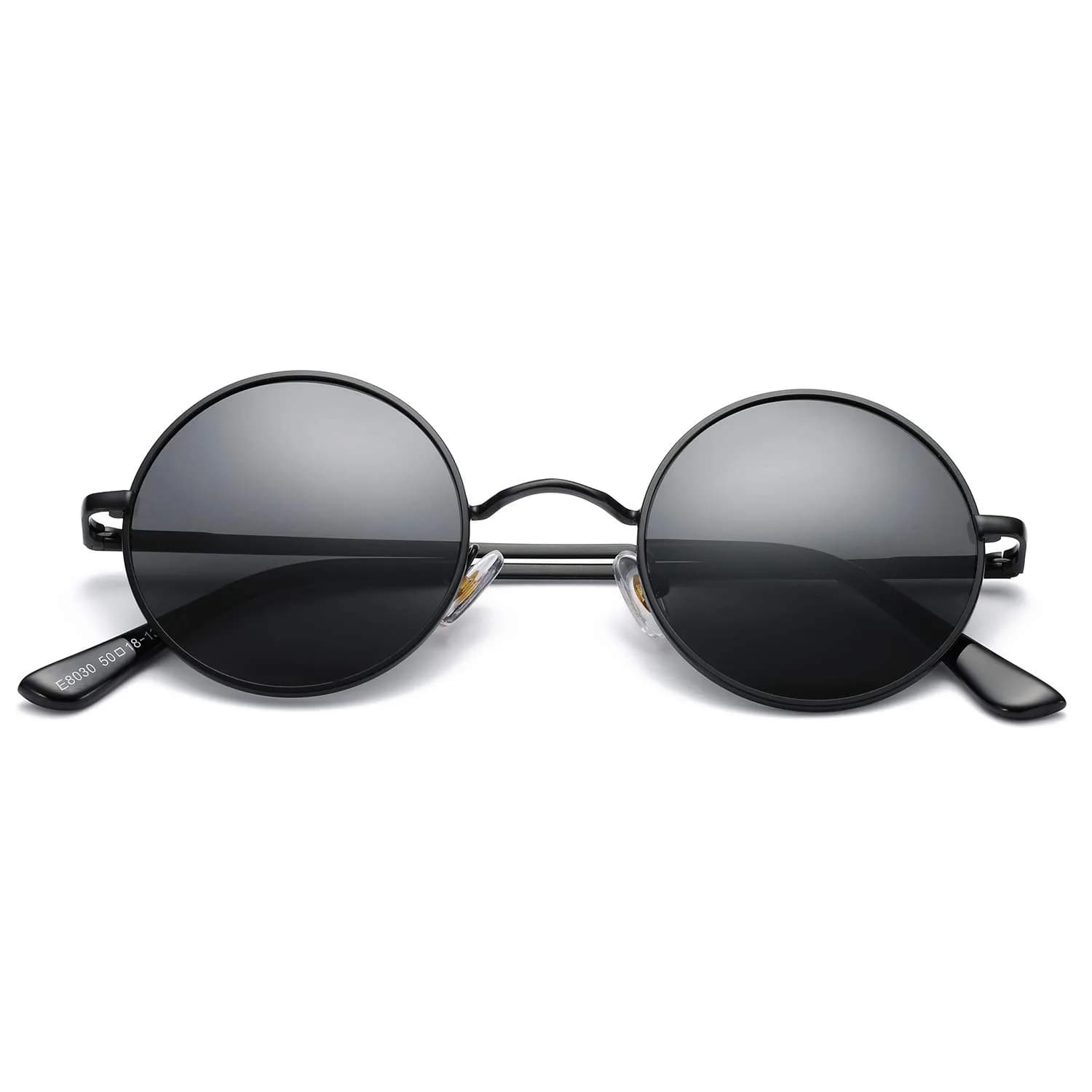 Pro Acme D1 Gold Frame Pink Mirrored Lens Small Round Polarized Sunglasses UV400 — C2 - Back Frame/Black Lens