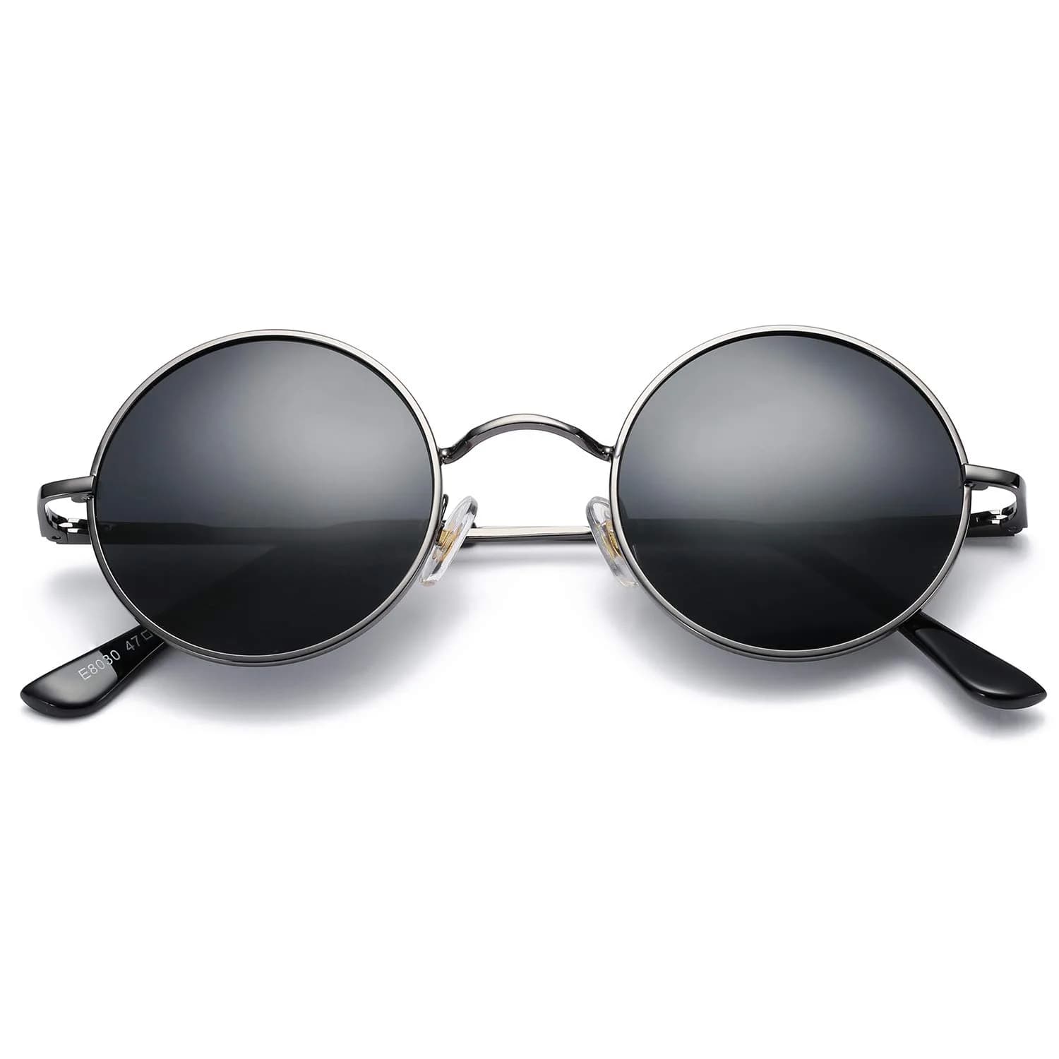 Pro Acme D1 Gold Frame Pink Mirrored Lens Small Round Polarized Sunglasses UV400 — C5 - Gunmetal Frame/Black Lens