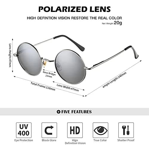 Pro Acme C5 Gunmetal Frame Black Lens Small Round Polarized Sunglasses UV400 thumbnail 4