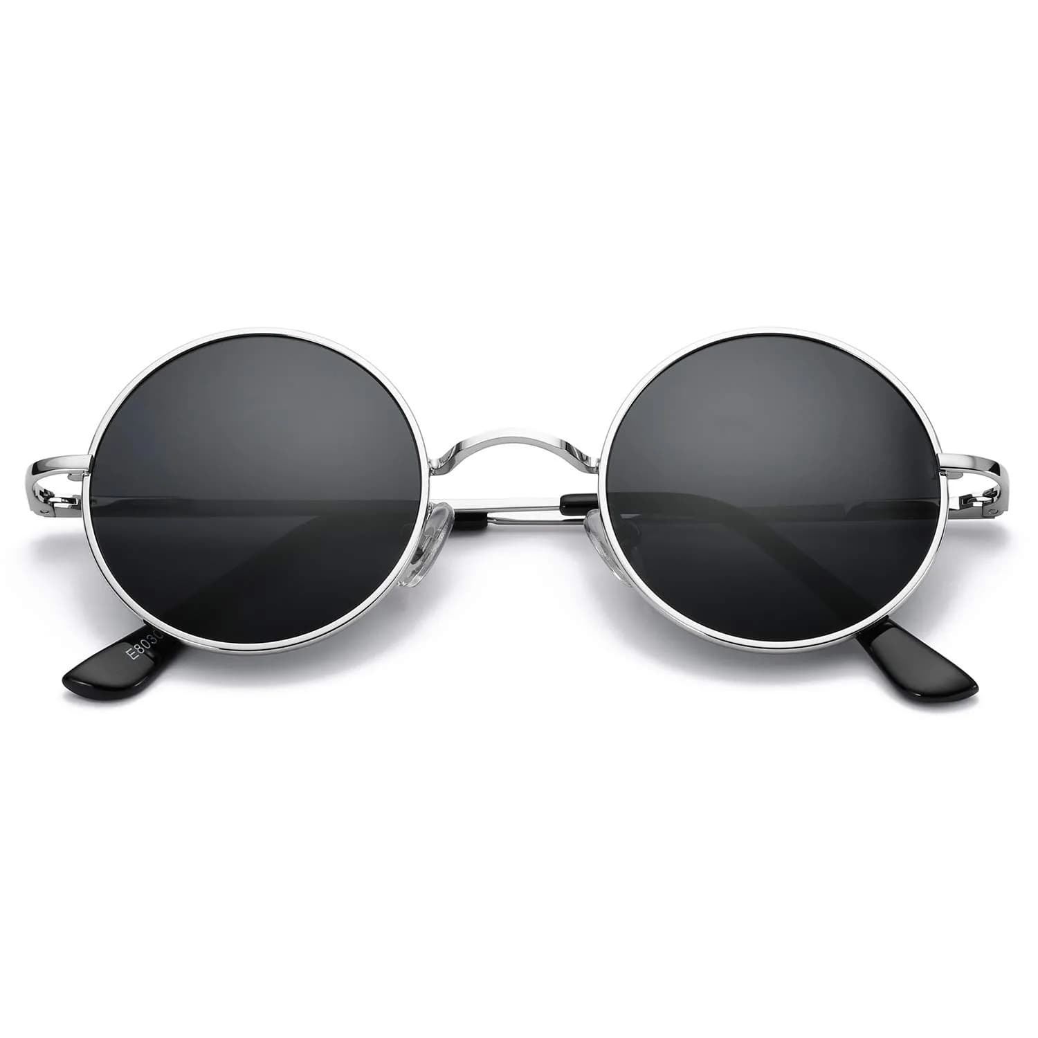 Pro Acme D1 Gold Frame Pink Mirrored Lens Small Round Polarized Sunglasses UV400 — C3 - Silver Frame/Black Lens