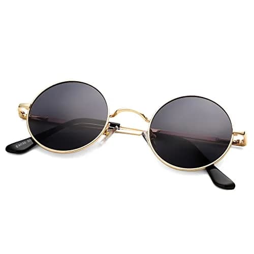 Pro Acme Gold Frame/Black Lens Small Round Polarized Sunglasses with UV400 Protection thumbnail 1