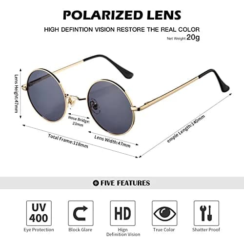Pro Acme Gold Frame/Black Lens Small Round Polarized Sunglasses with UV400 Protection thumbnail 4