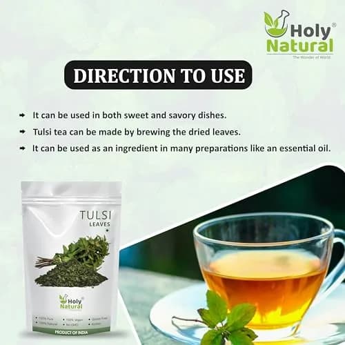 Holy Natural Basil Leaves Dried 200Gm | Organic Sweet Basil for Cooking & Tea thumbnail 4