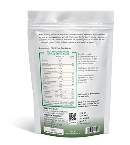 Holy Natural Basil Leaves Dried 200Gm | Organic Sweet Basil for Cooking & Tea thumbnail 2