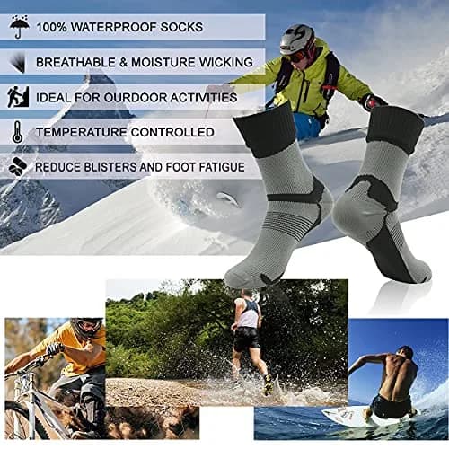 RANDY SUN Waterproof Breathable Wading Socks | Multisport Crew Hiking Cycling Socks (Small, Gray&Black) thumbnail 4